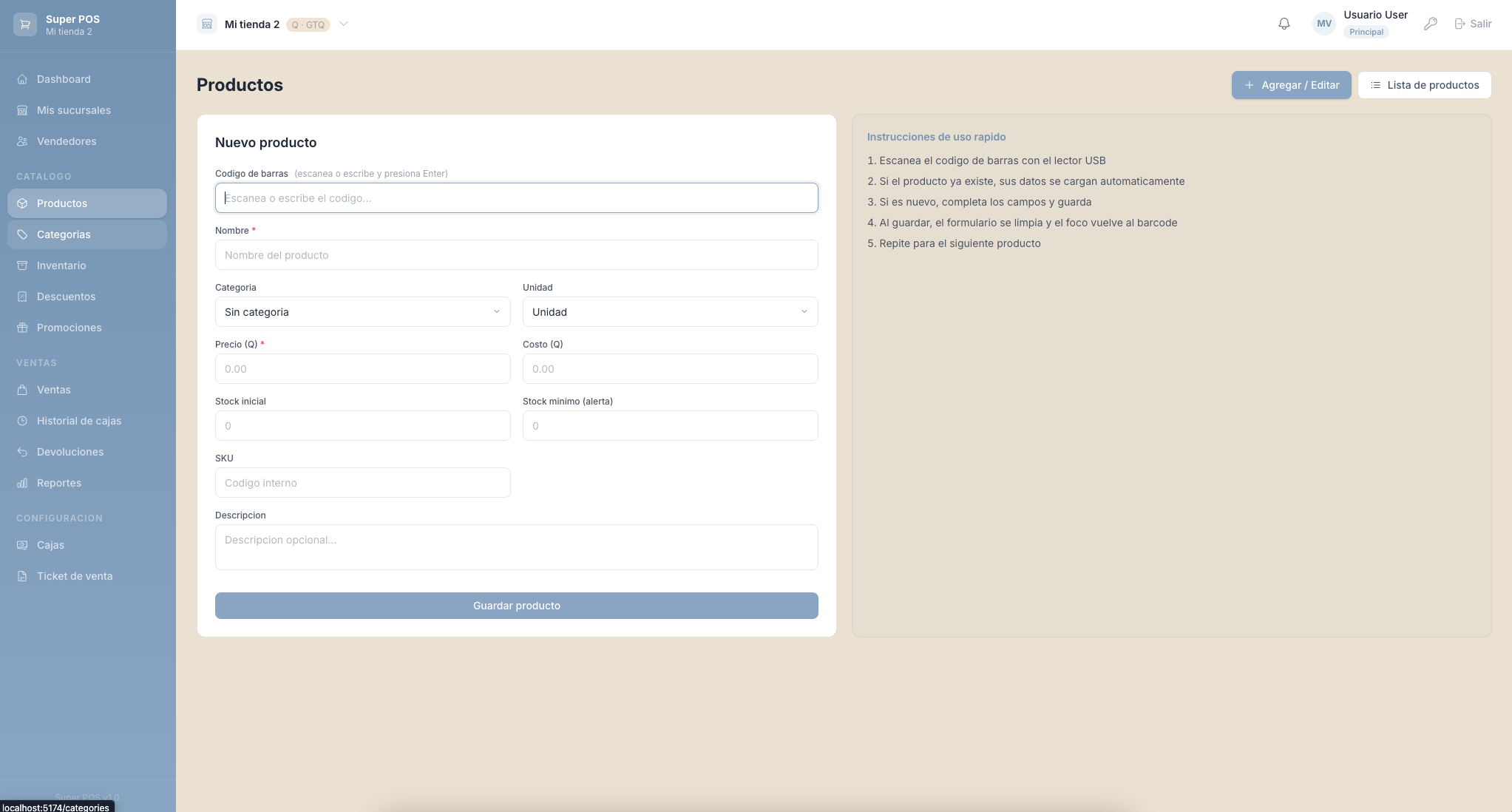 Gestión de productos